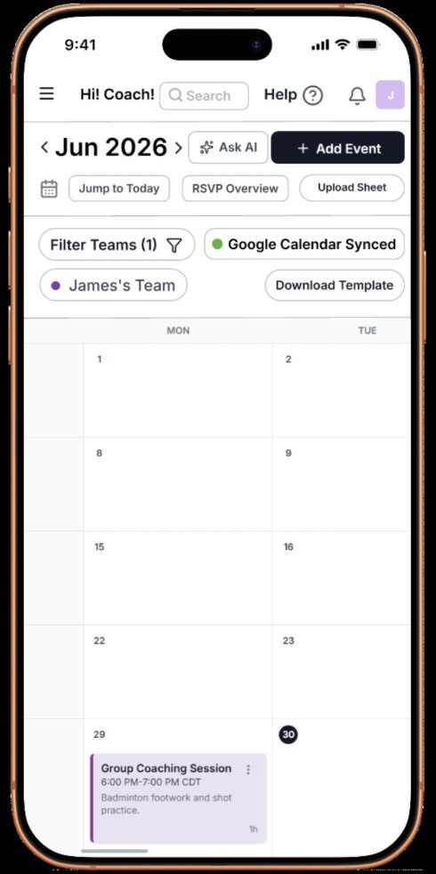 Sportlingo mobile calendar app redesign.